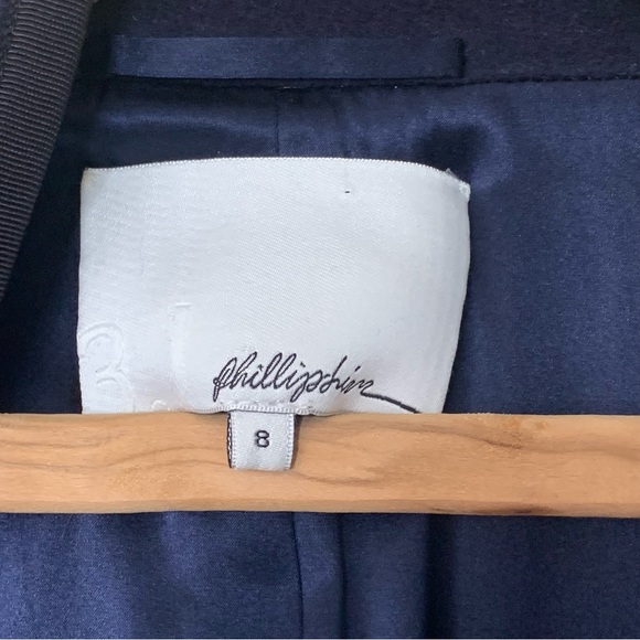 3.1 Phillip Lim Blue Wool Double Breasted Long Coat Women’s Size 8 High Collar - Picture 14 of 16